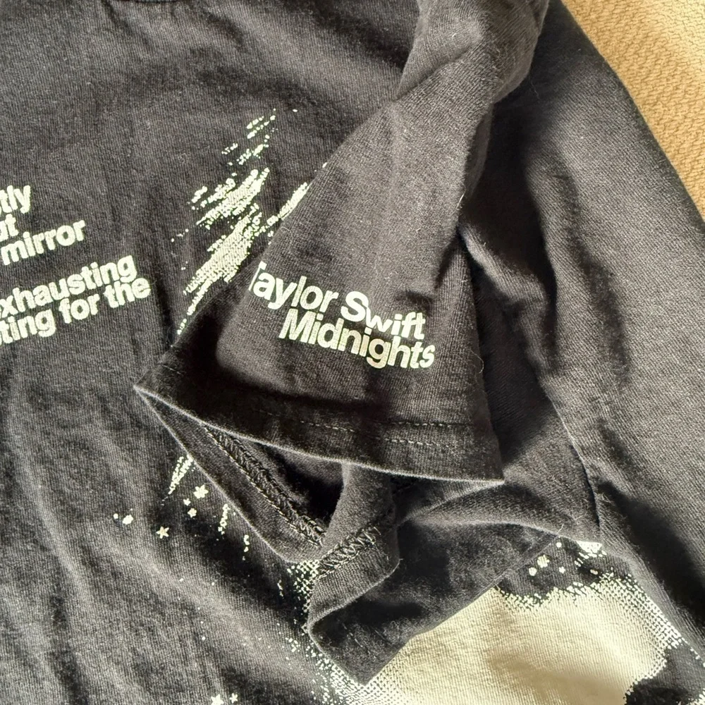 Taylor Swift Black Tee with White and Red midnights merch